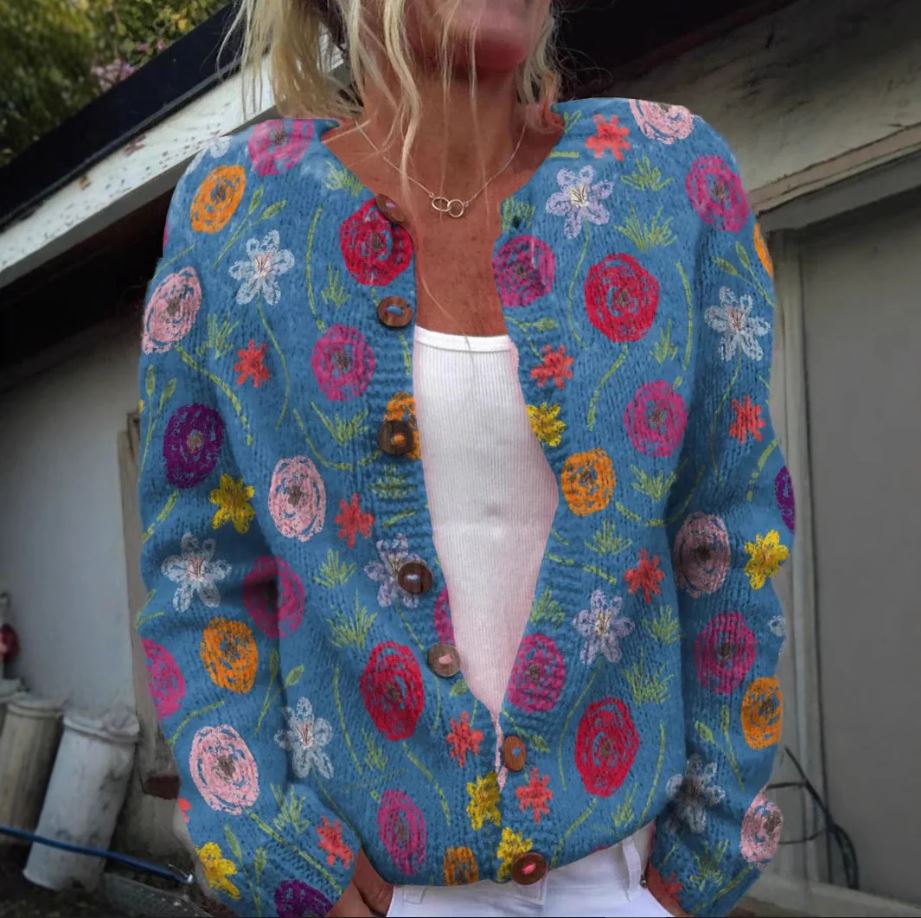 Tilda | Elegant blå väst med vacker blommönster